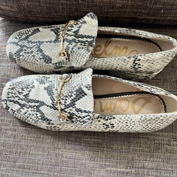 SAM EDELMAN Jamille Loafers Snakeskin-Print  Horsebit Buckle Size 6.5 - Picture 2 of 8